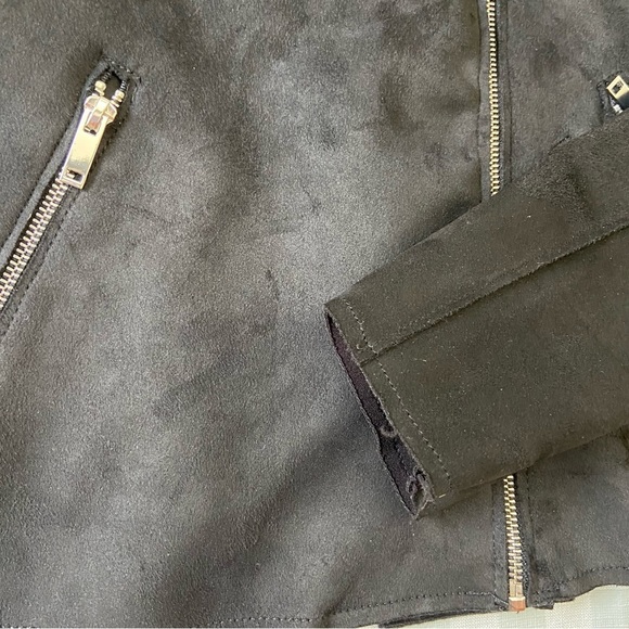 Suko Jeans jacket perfecto cropped navy blue zippers faux leather biker medium - Picture 5 of 14